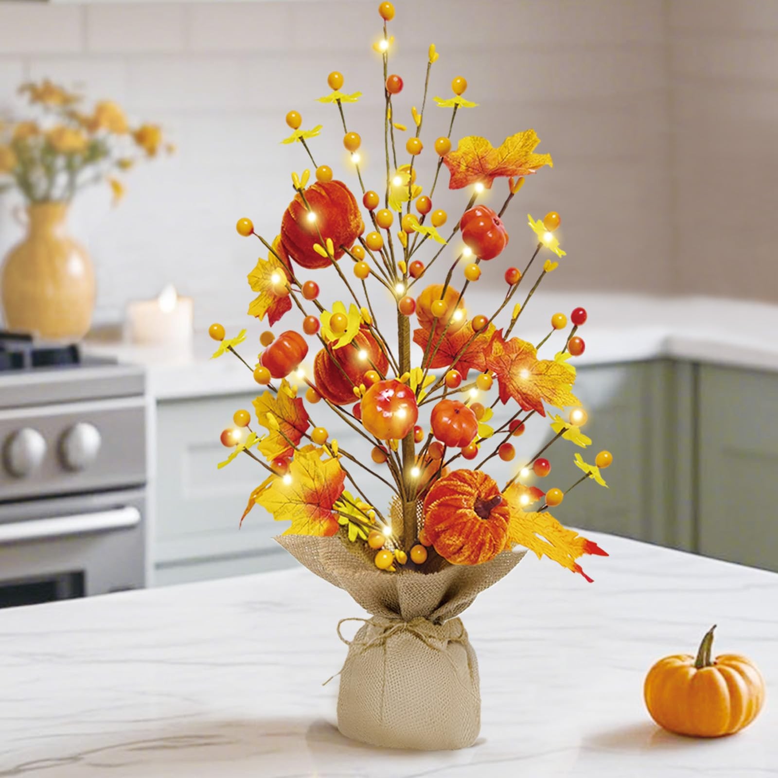 Fall Decorations for Home 18 Inch Fall Tree, Fall Decor Fake Pumpkin Berry Ma…