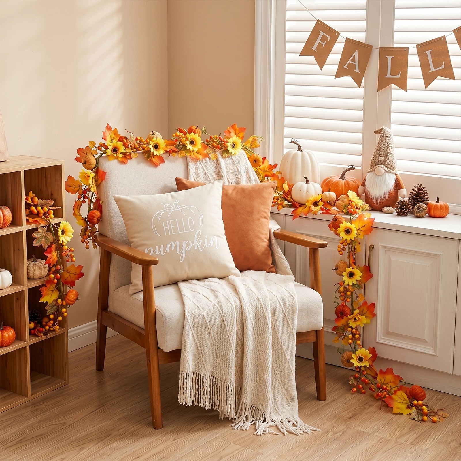 51.18 Inch Decorative Sunflower Pumpkin Garland for Indoor Autumn Display