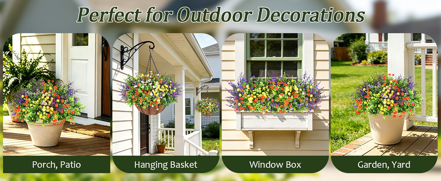 24 Bundles Artificial Flowers for Outdoors, Realistic Fake Silk Flowers for