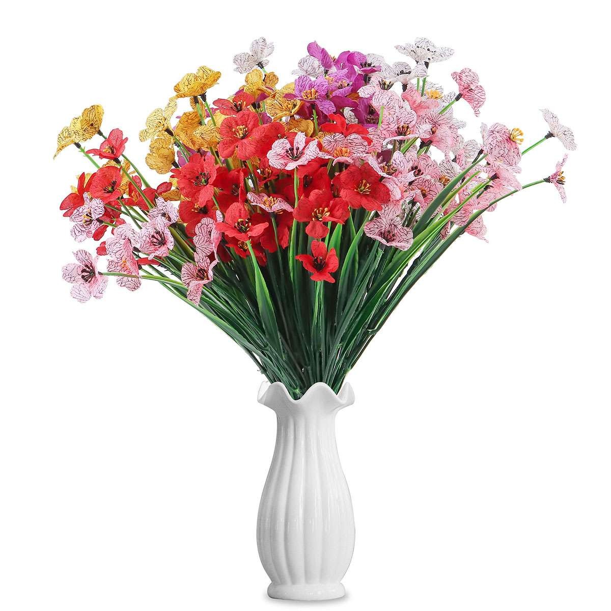 2-10 Bundles Artificial Flowers Outdoor UV Resistant Plastic Plant Silk Flower