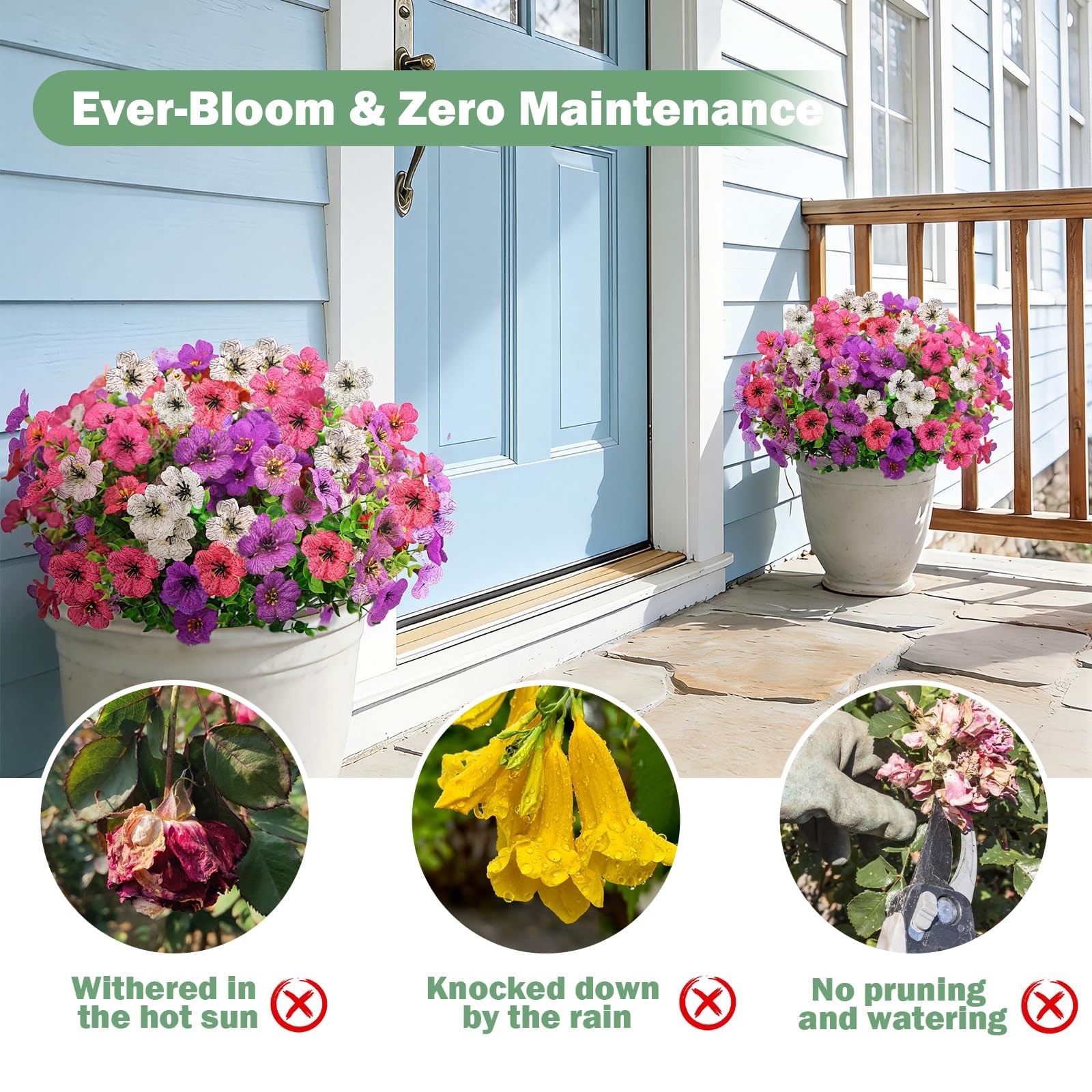 UV-Resistant Artificial Flowers for Outdoors, 12 Bundles of 3 Colors Faux Euc…