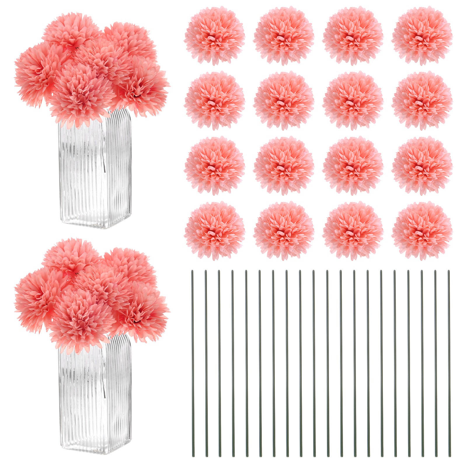 30-Pack Artificial Chrysanthemum Ball Flowers for Home Decor [Peach Pink]