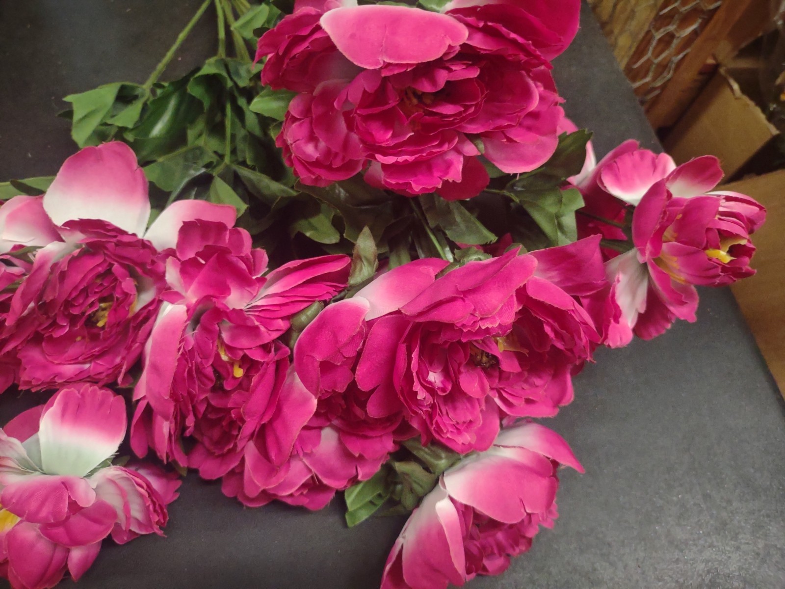 22″ Silk Peony Bush 13 Stems, 5″ Blooms + Buds, Raspberry Hot Pink