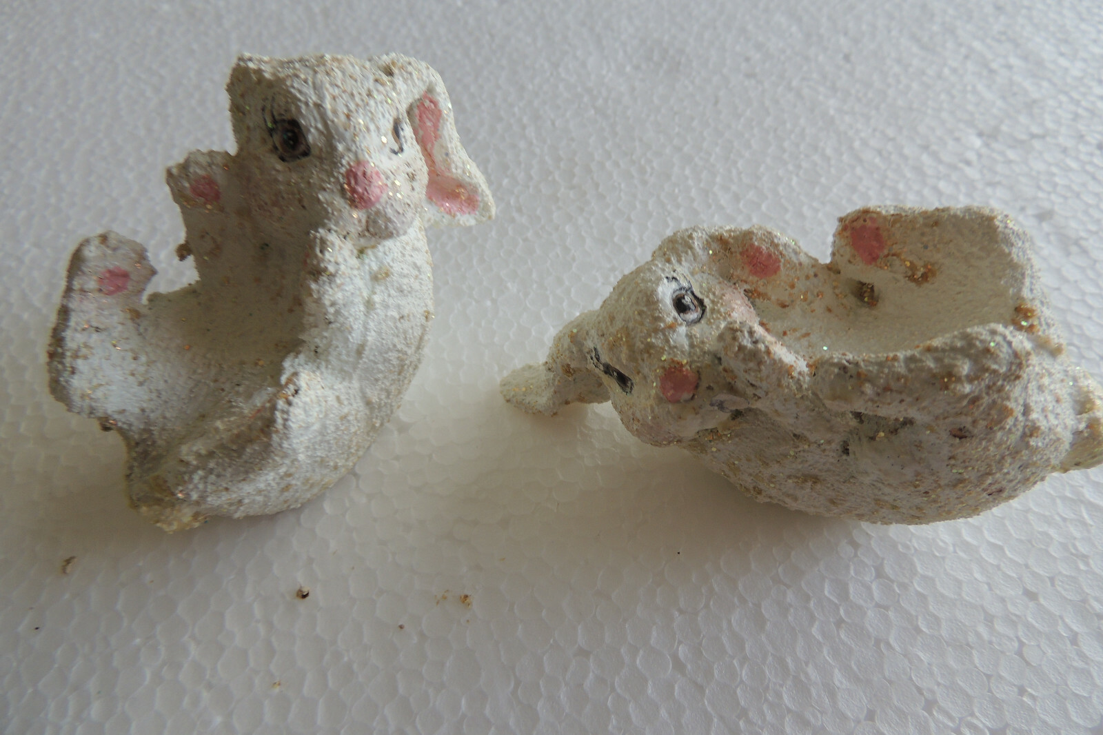 Ceramic 2 Bunny hand made 4 inch long each both laying down sparkle very cute