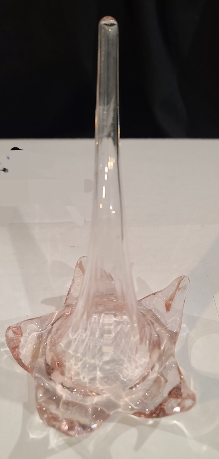 Vintage Antique Pink Art Glass Flower Lily On Stem Hand Blown 7” Bud Vase Starts