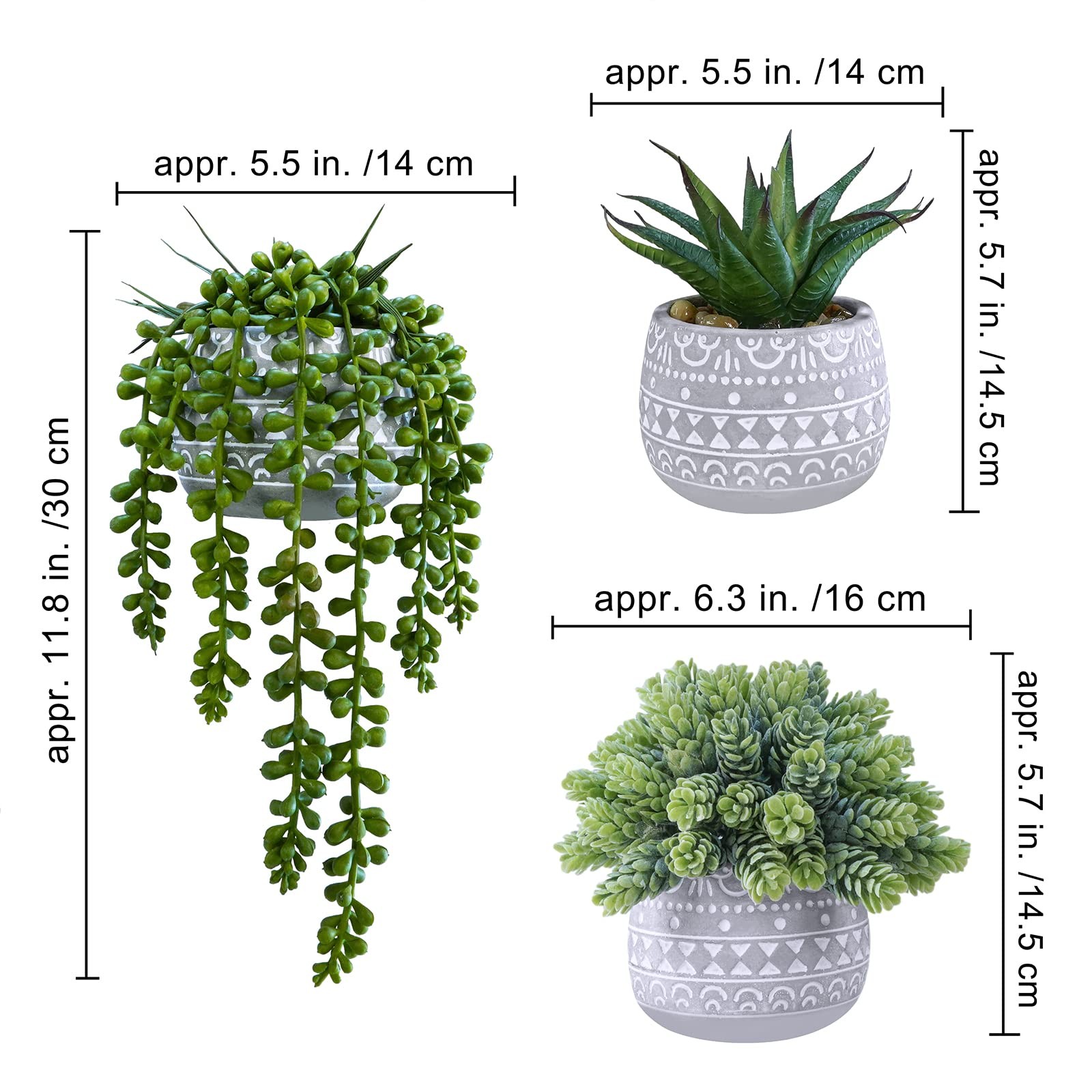 3 Pcs Assorted Small Potted Succulent Plants Artificial Aloe Hops String of P…