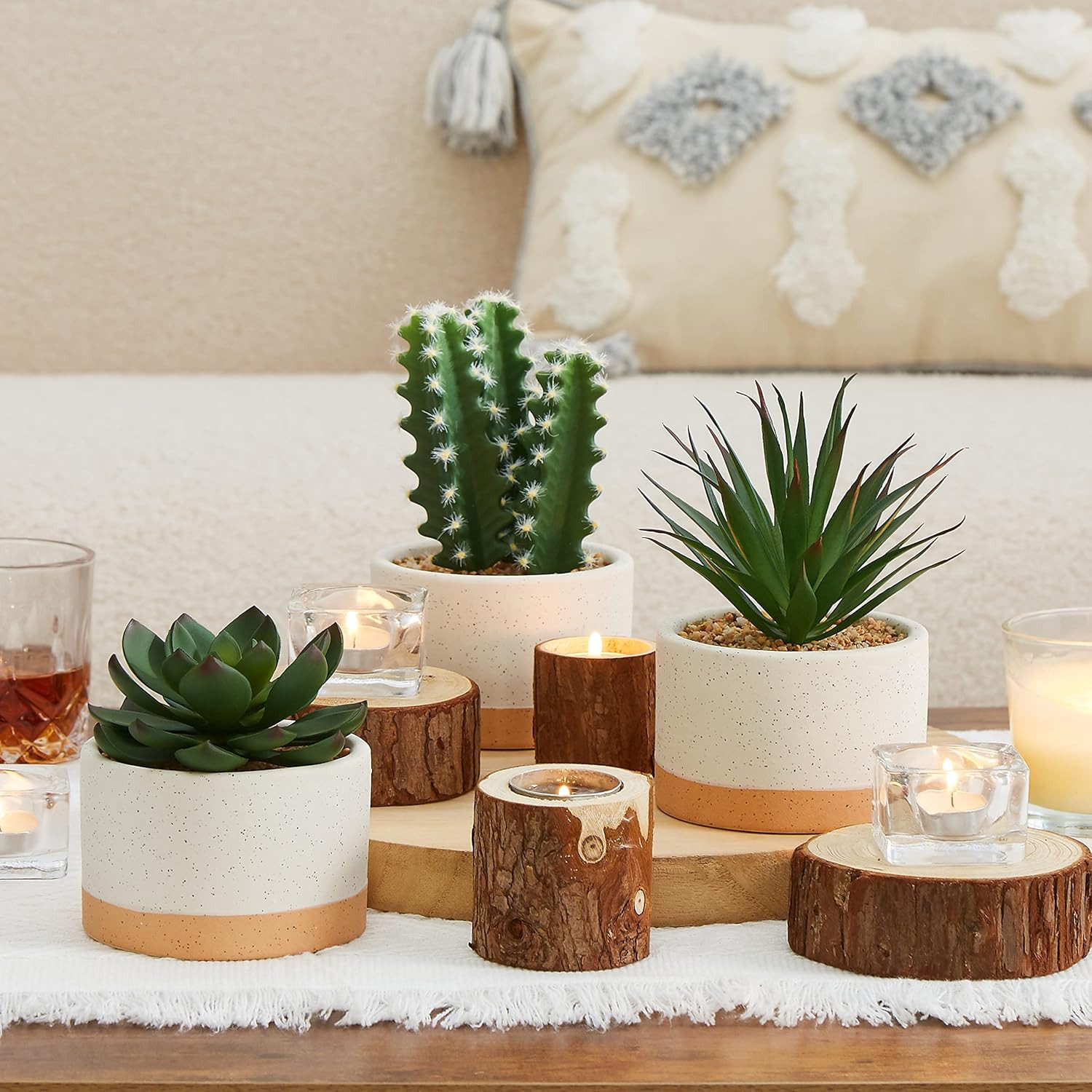 Artificial Succulent Plants in Ceramic Pots, Faux Assorted Succulents Fake Cactu