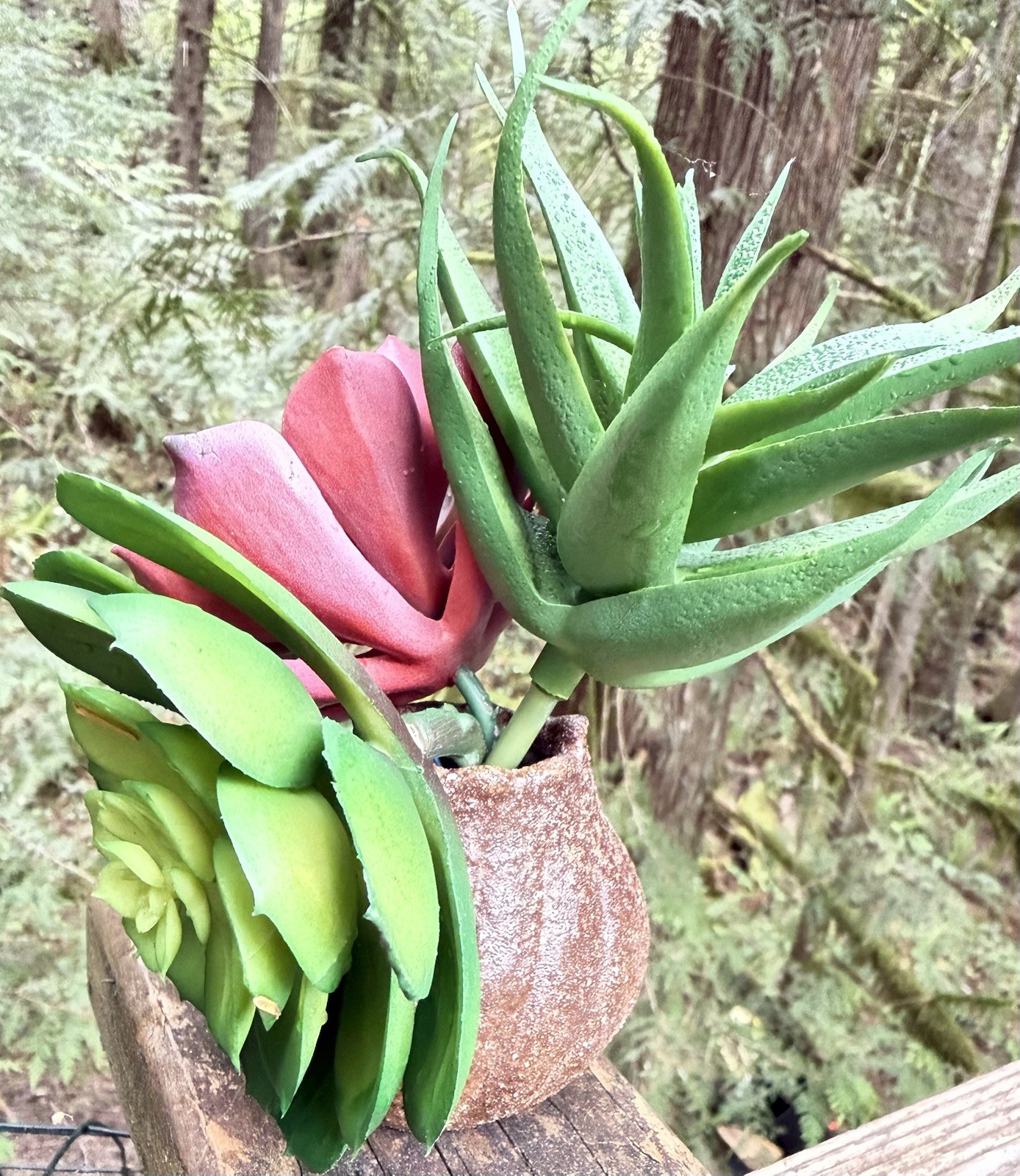 7″ Pink & green Artificial Succulent Arrangement in small 2.75 “ ceramic vase