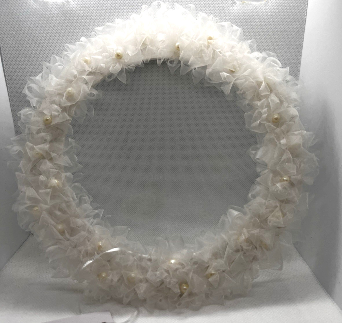 8 Inch Artificial White Flower and Pearl Wreath Bridal Floral Ornament