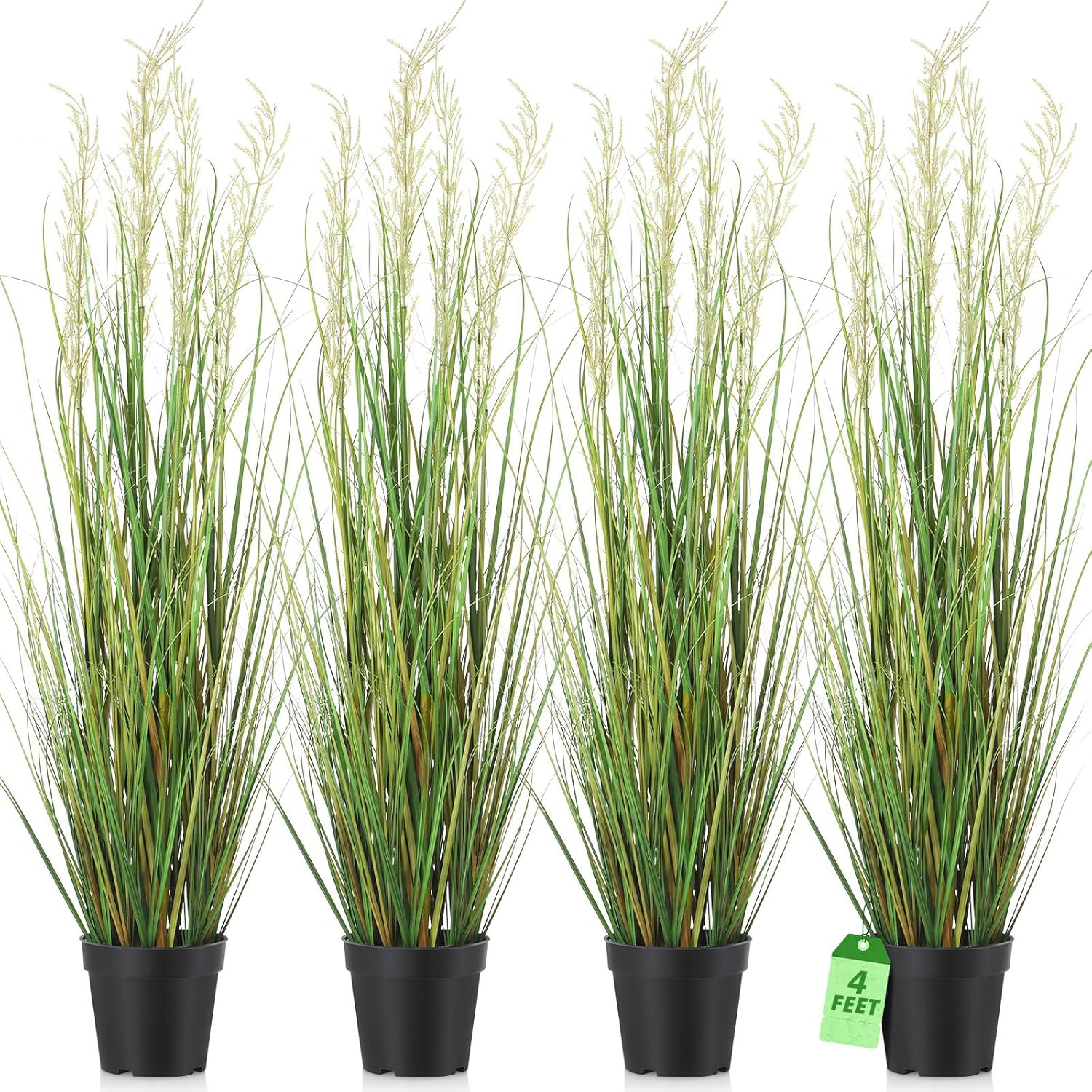 4 Pcs Tall Faux Grass Plants in Pots for Home & Garden Decor