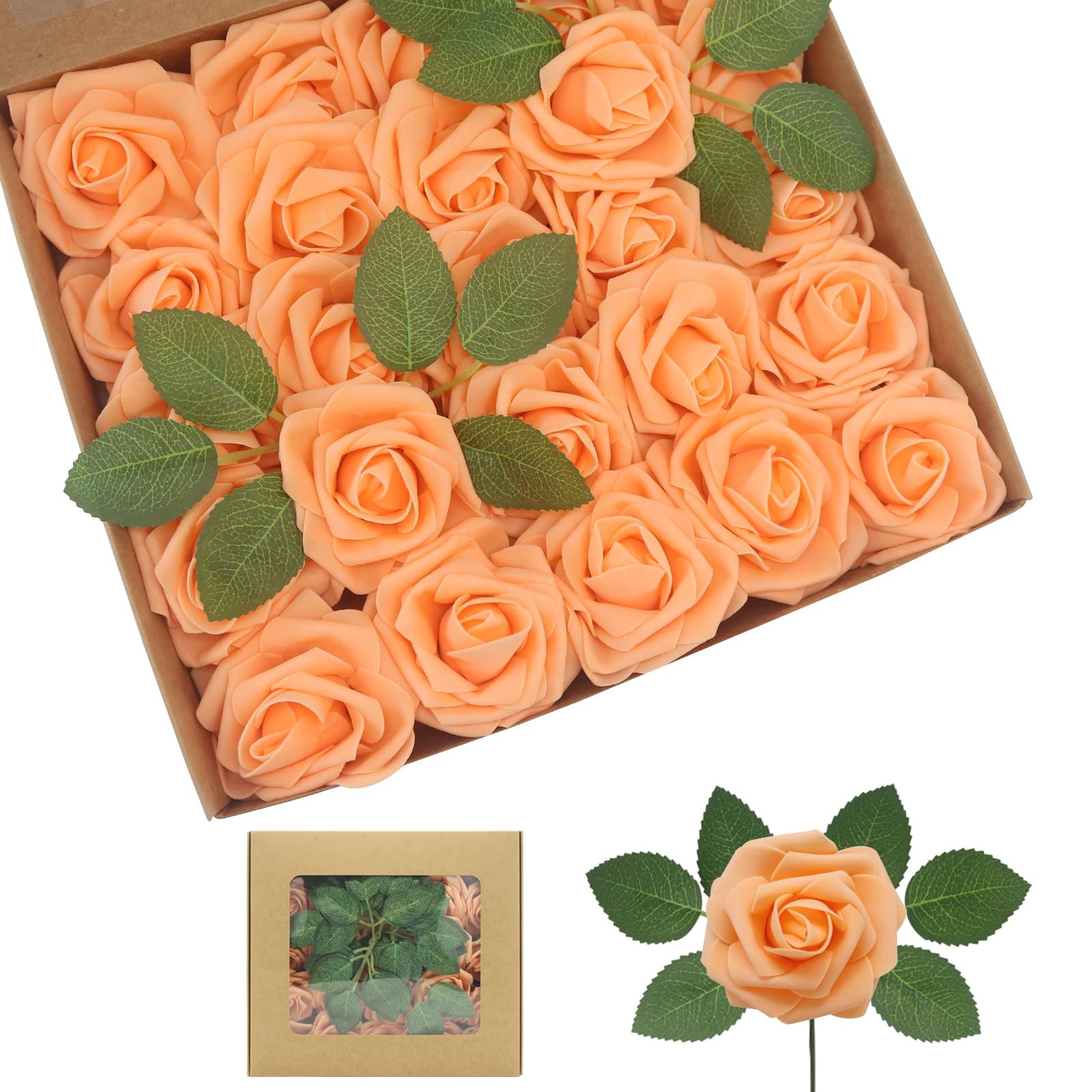 Artificial Roses Flowers 50pcs Real Looking Foam Fake Roses with Stems for DI…