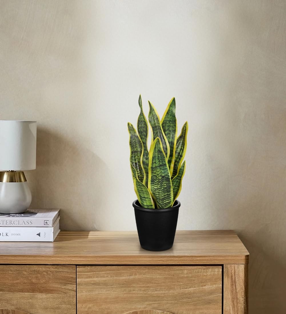 16.5″ Artificial Snake Plant Potted – Faux Sansevieria Trifasciata Plant Trop…