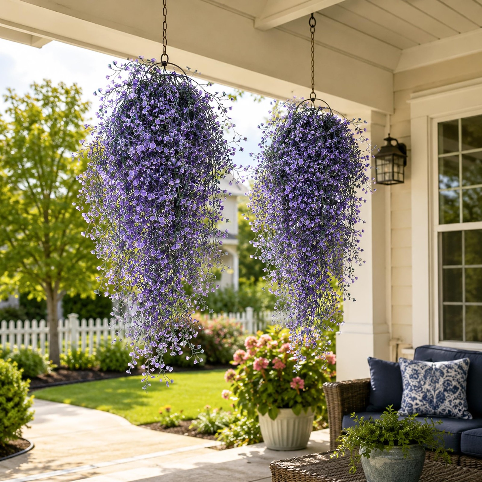 Artificial Hanging Purple Flowers 8pcs, Fake Silk Bell Orchid Vines, UV Resis…