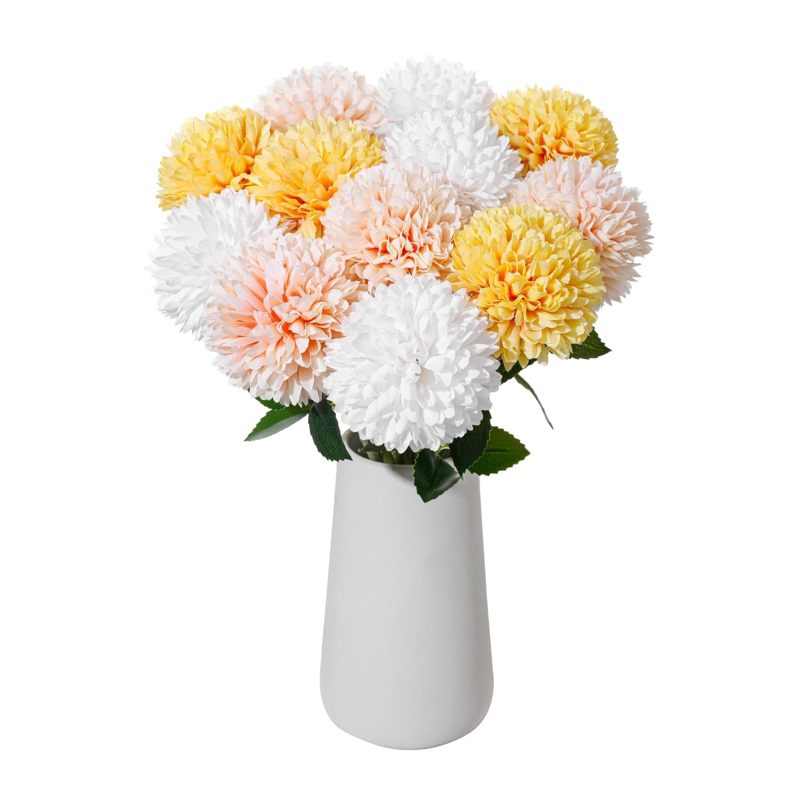 12Pcs Artificial Chrysanthemum Flowers with Ceramic Vase, Faux Silk Mum Flora…