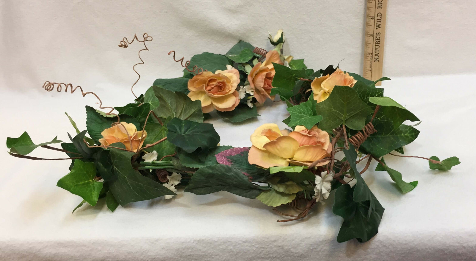 Wreath Peach Roses Green Ivy 15″ Artificial Pale Pink Flowers Berries