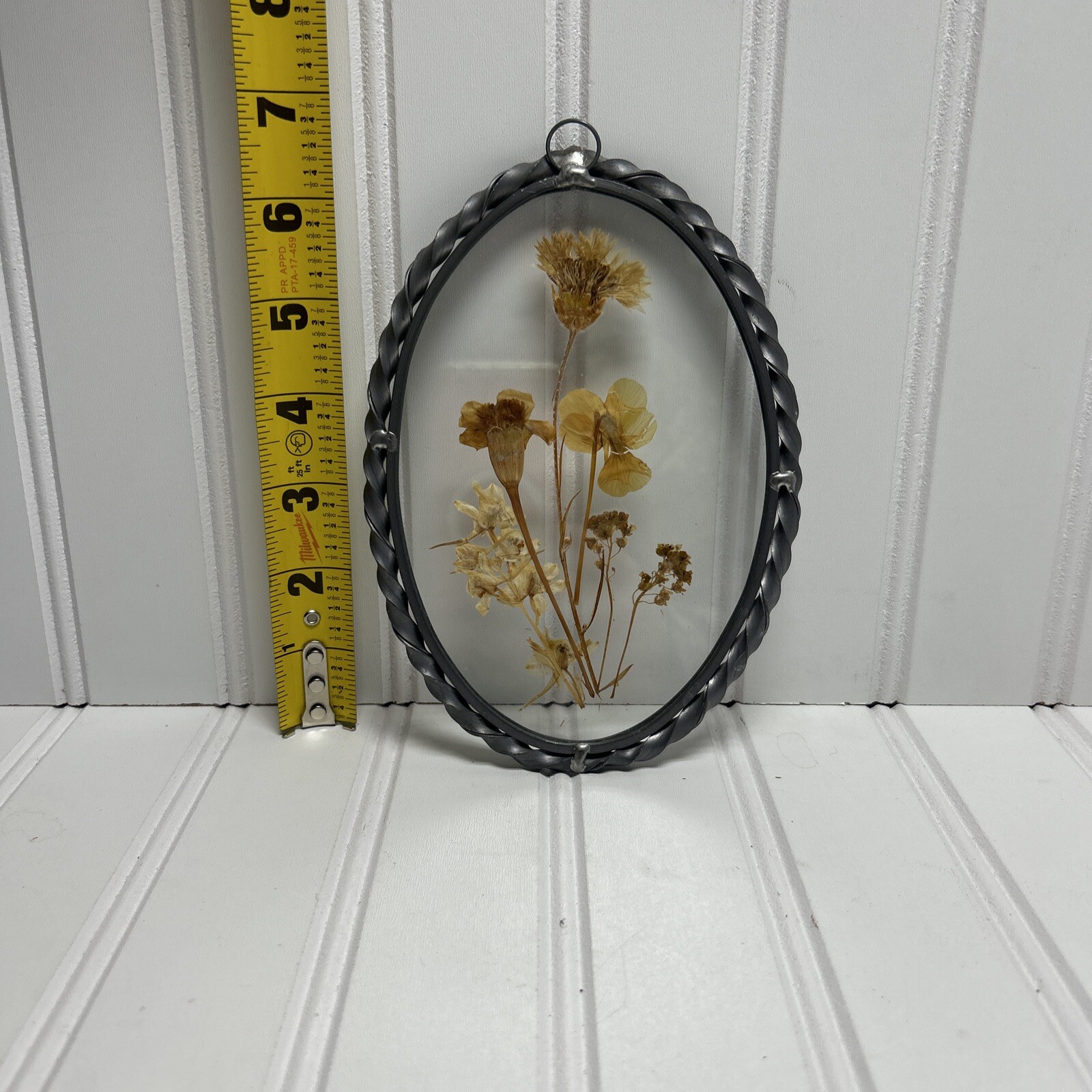 Vintage Lasting Impressions Real Dried Pressed Flowers In Glass W/ Metal Frame