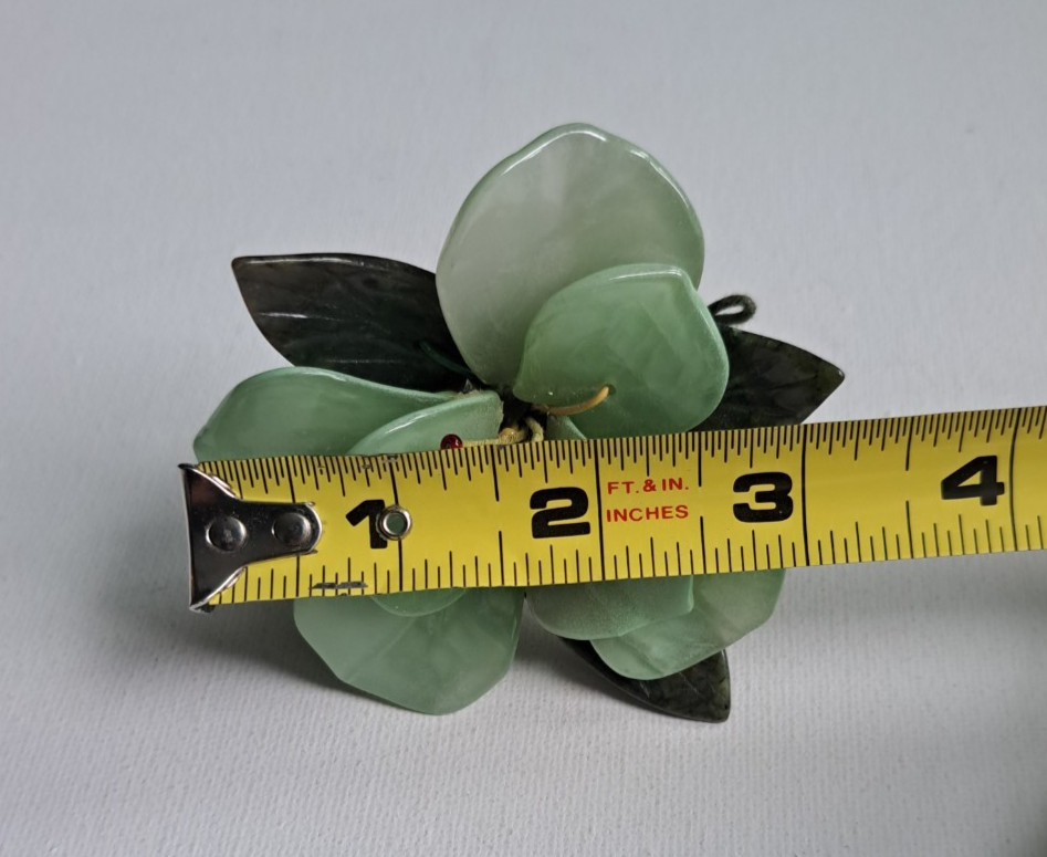 Vintage Chinese Hand Carved Jade Lotus Green Stone Flower Cluster Decor
