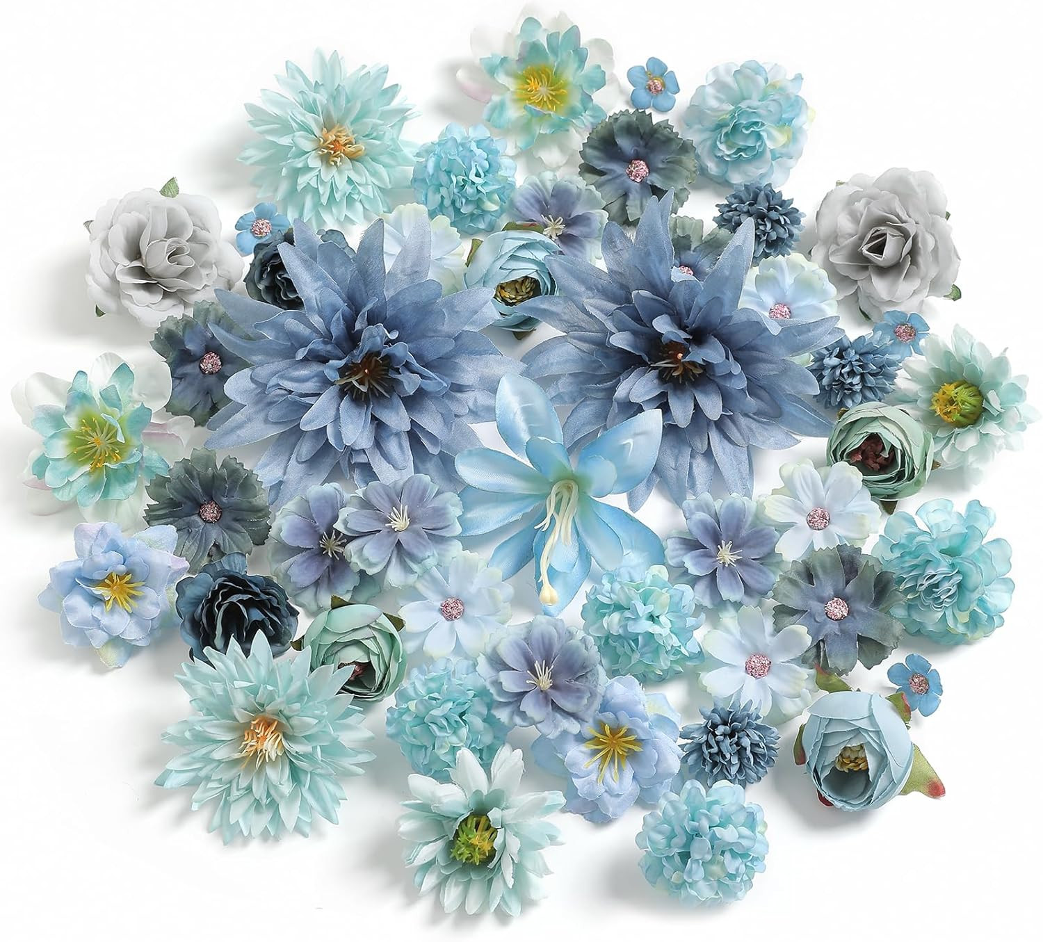 Artificial Flowers Heads Combo Blue Flowers Mix Silk Flowers Heads Bulk Faux Ros