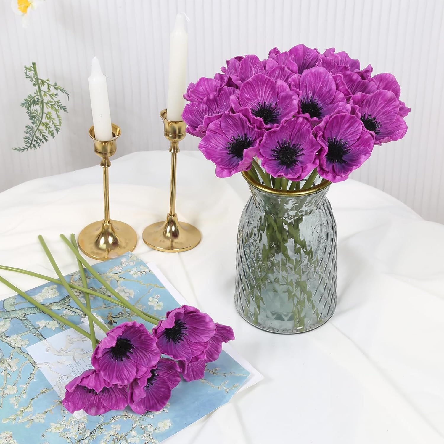 Purple Poppies Flowers Artificial 20PCS Real Touch PU Faux Poppy Flowers Bulk wi