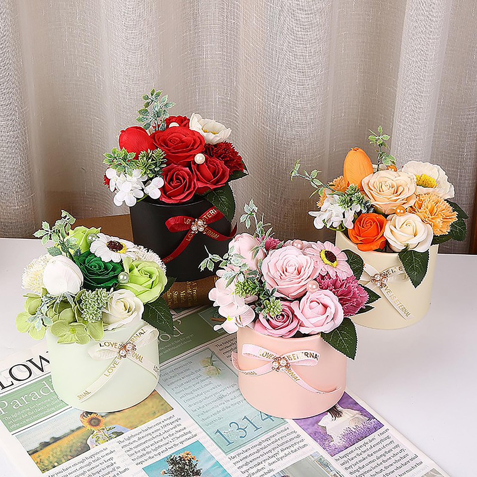 Soap Flowers Bouquet, Artificial Scented Rose Soap Flower Arrangement with Gi…