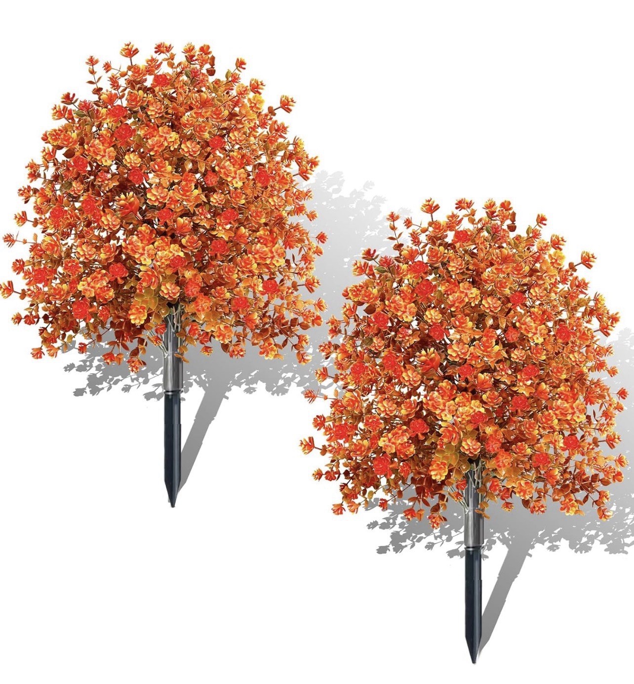 Set Of 4 Artificial Boxwood Topiary Ball Trees With Fall Leaves & Ground Spikes