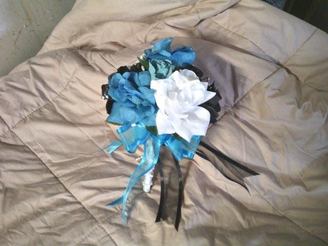 Used Artificial Blue, Black & White Rose Flower Wedding Bouquets
