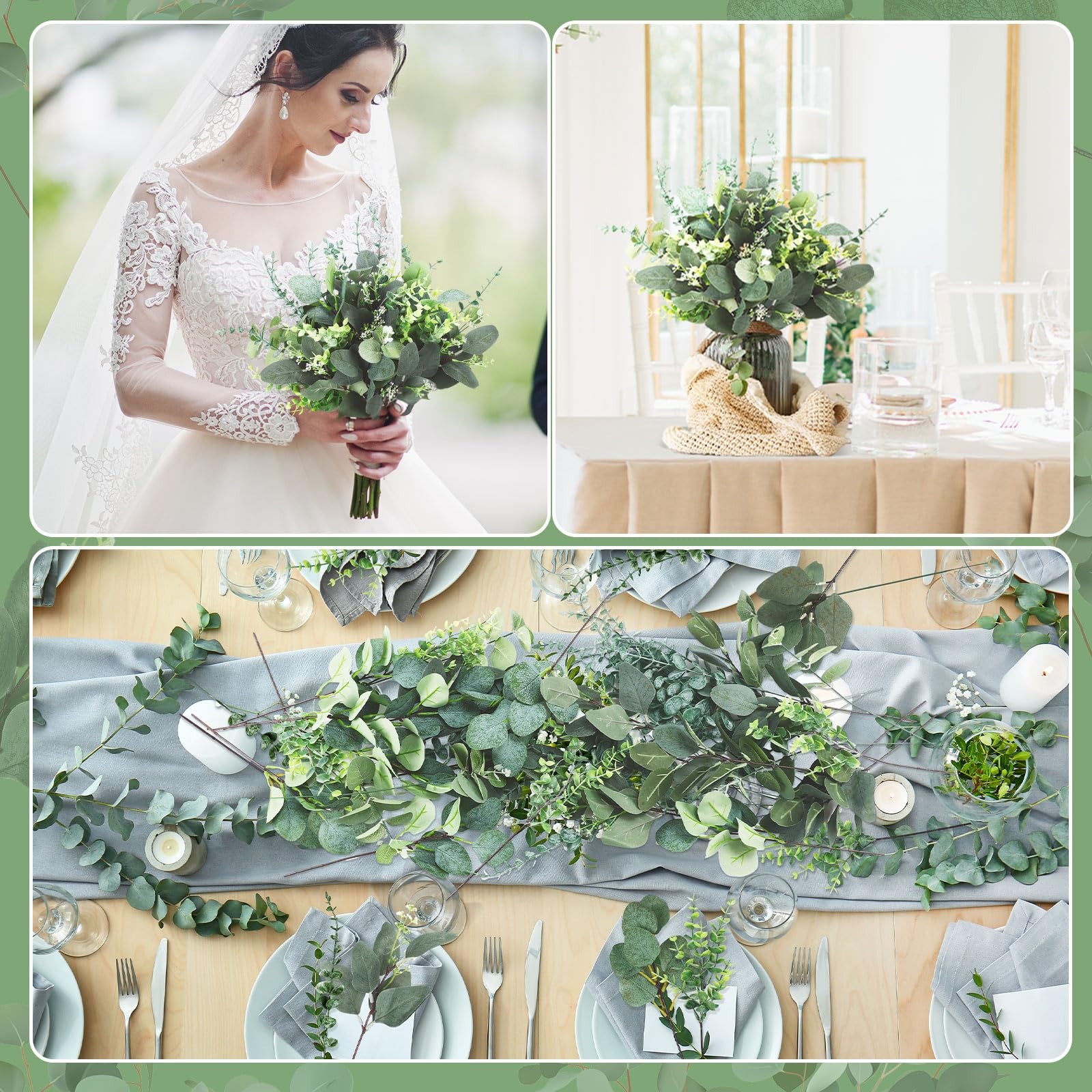 90 Pcs 6 Kinds Mixed Greenery Stem Artificial Faux Eucalyptus Leaves Silver D…