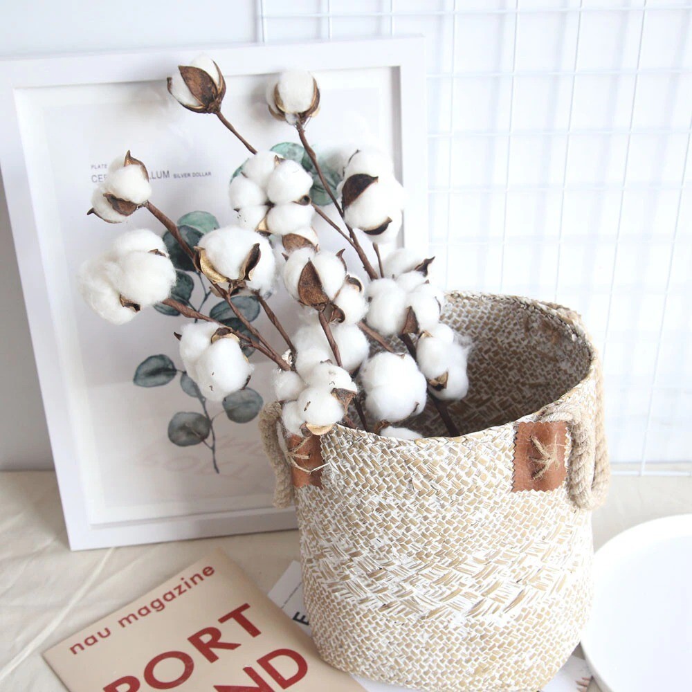 Natural Dried Cotton Stems Farmhouse Artificial Flower Floral home Decor New