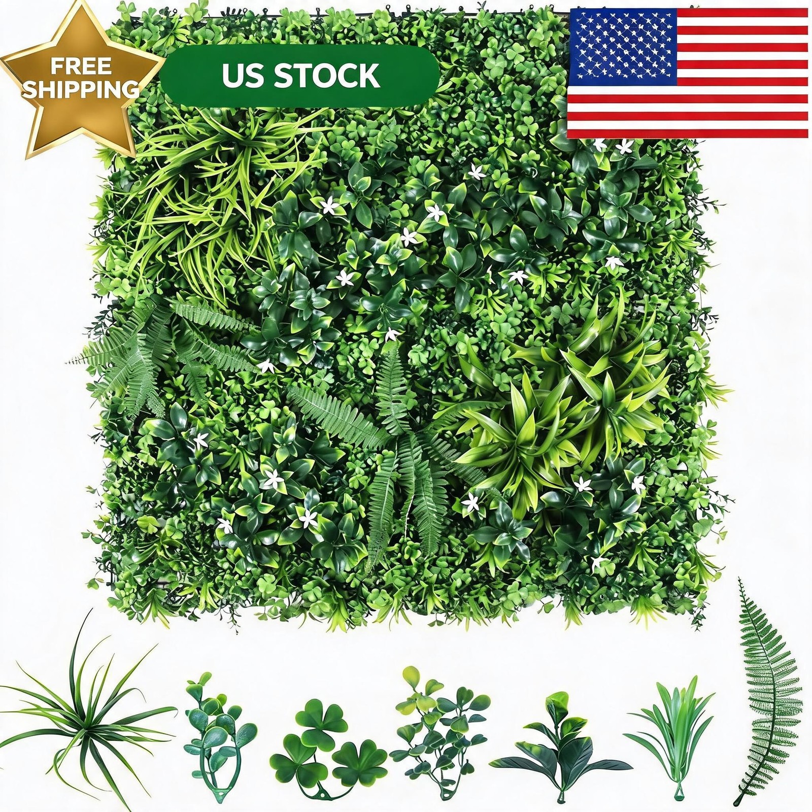3pcs 39.37″X39.37″ PE Artificial Grass Wall Panel, 6-Plant Mixed Foliage Easy