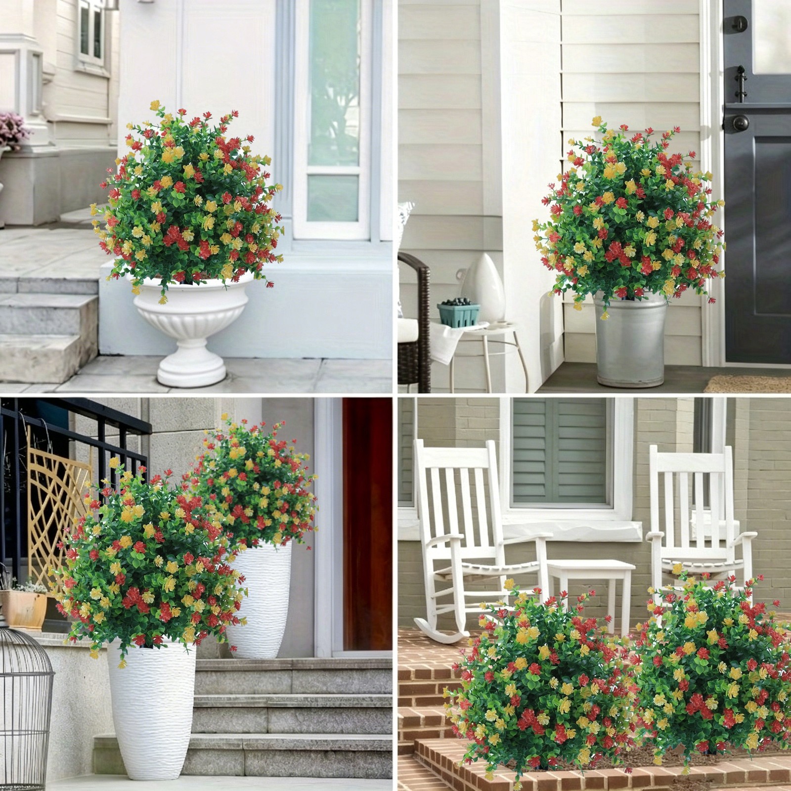 Red Yellow Artificial Fake Flowers with Stake Home Garden Outdoor Garden Decor