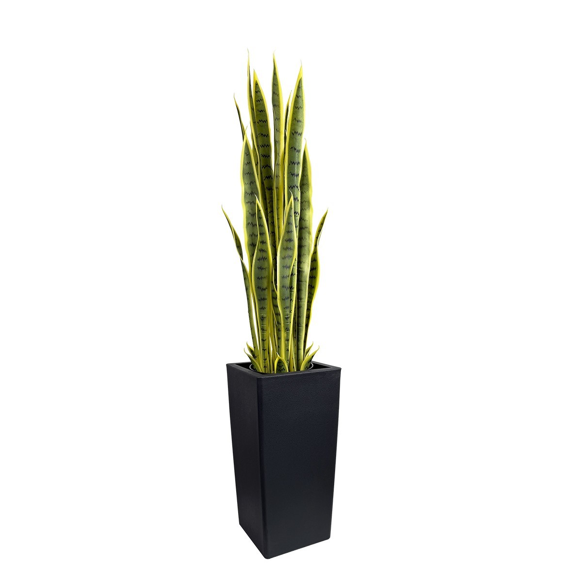 Artificial Snake Plant with Black Planter, Faux Sansevieria Floor Plant Decor