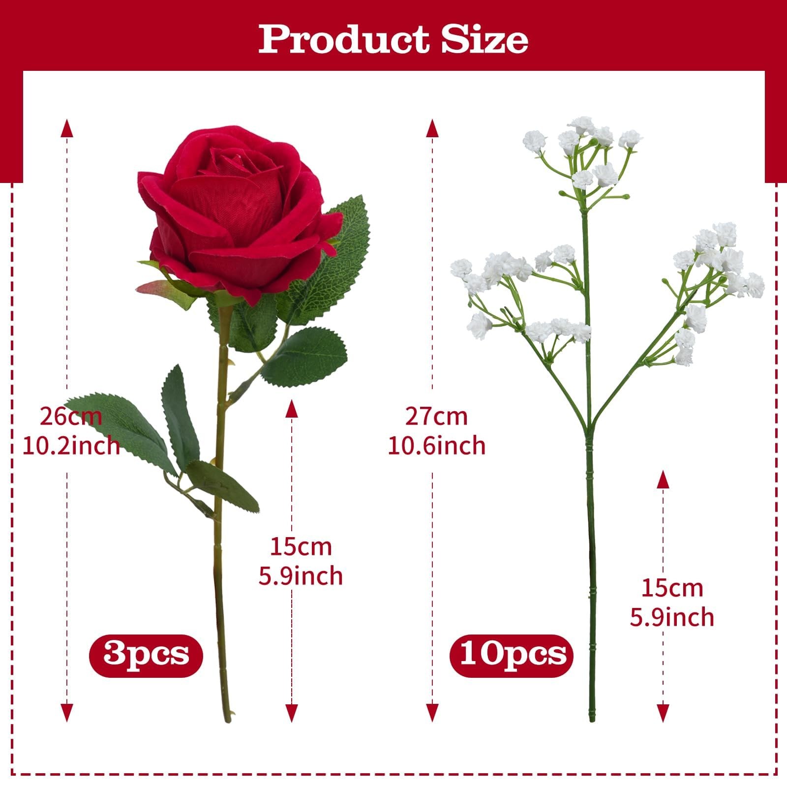Artificial Velvet Rose Flowers Bouquet Faux Baby Breath Table Centerpiece