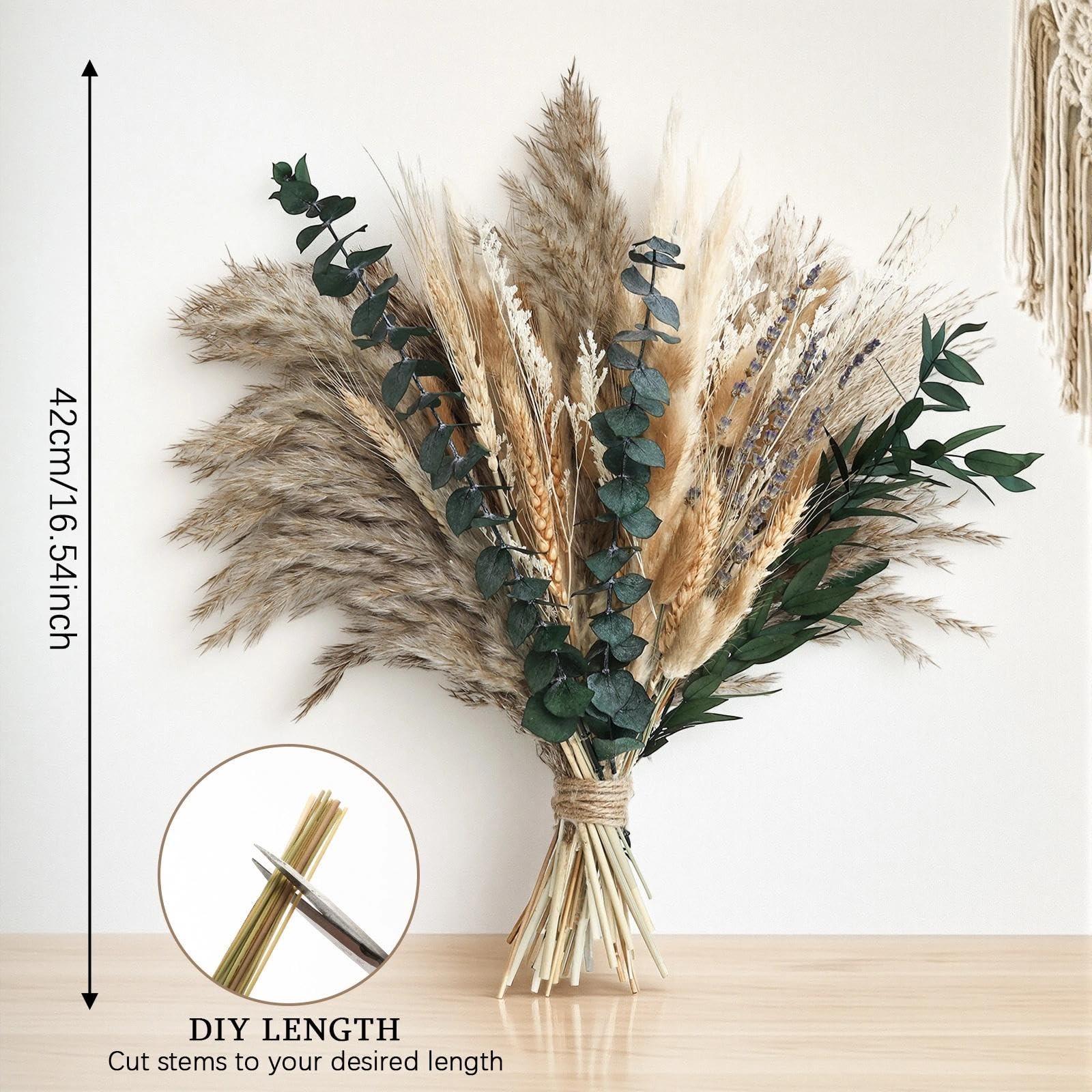 Boho Dried Flowers Set | Dried Pampas, Eucalyptus, Lavender, Bunny, Tails & R…