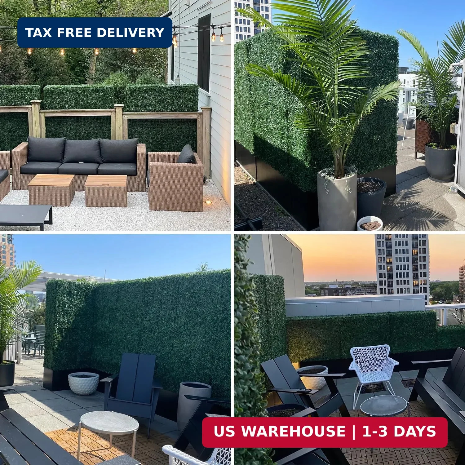 Artificial Boxwood Hedge Wall with Black Steel Planter Box | 48W X 48H X 14D in,