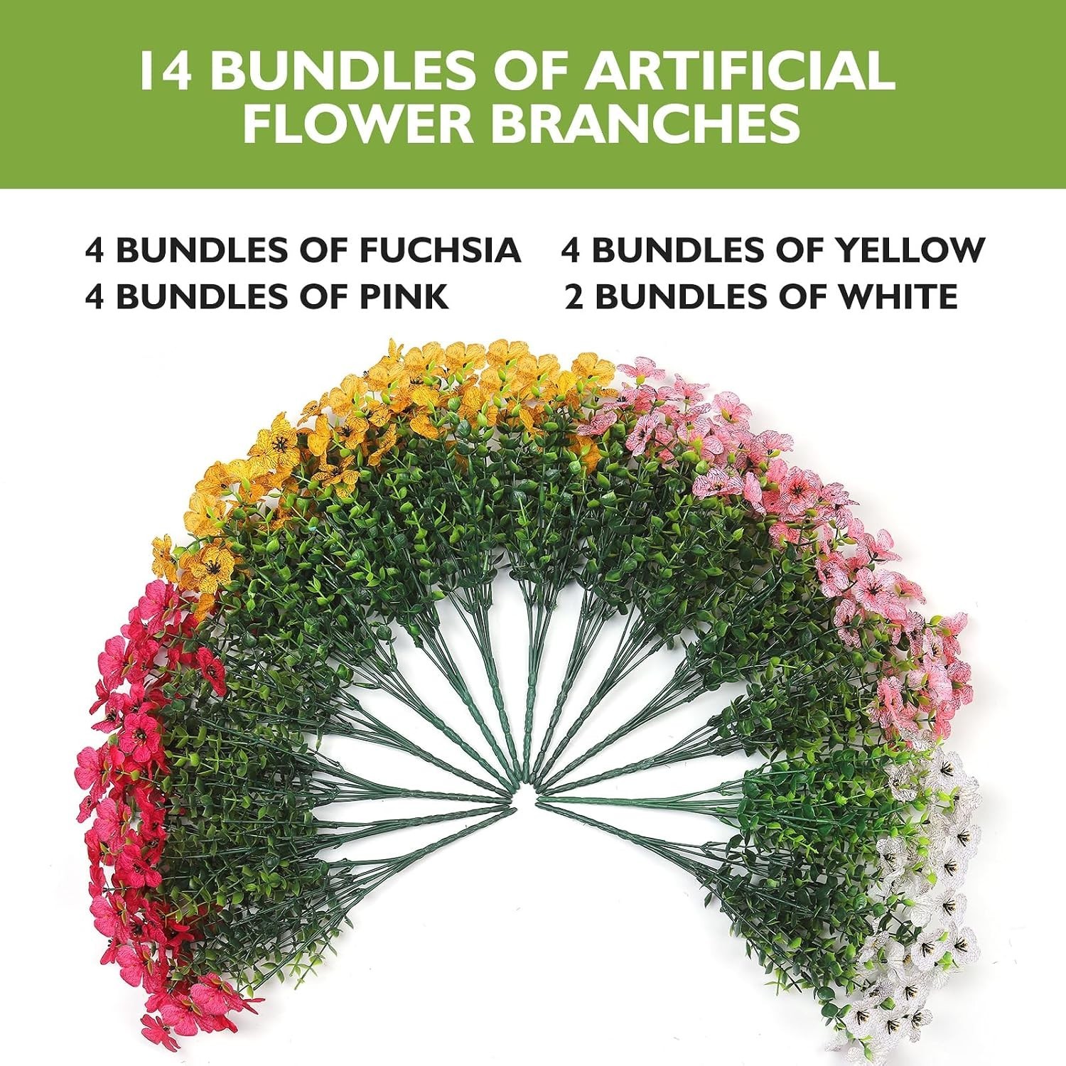 Realistic 14-Bundle Artificial Flowers – Mixed Fuchsia, Yellow, Pink & White