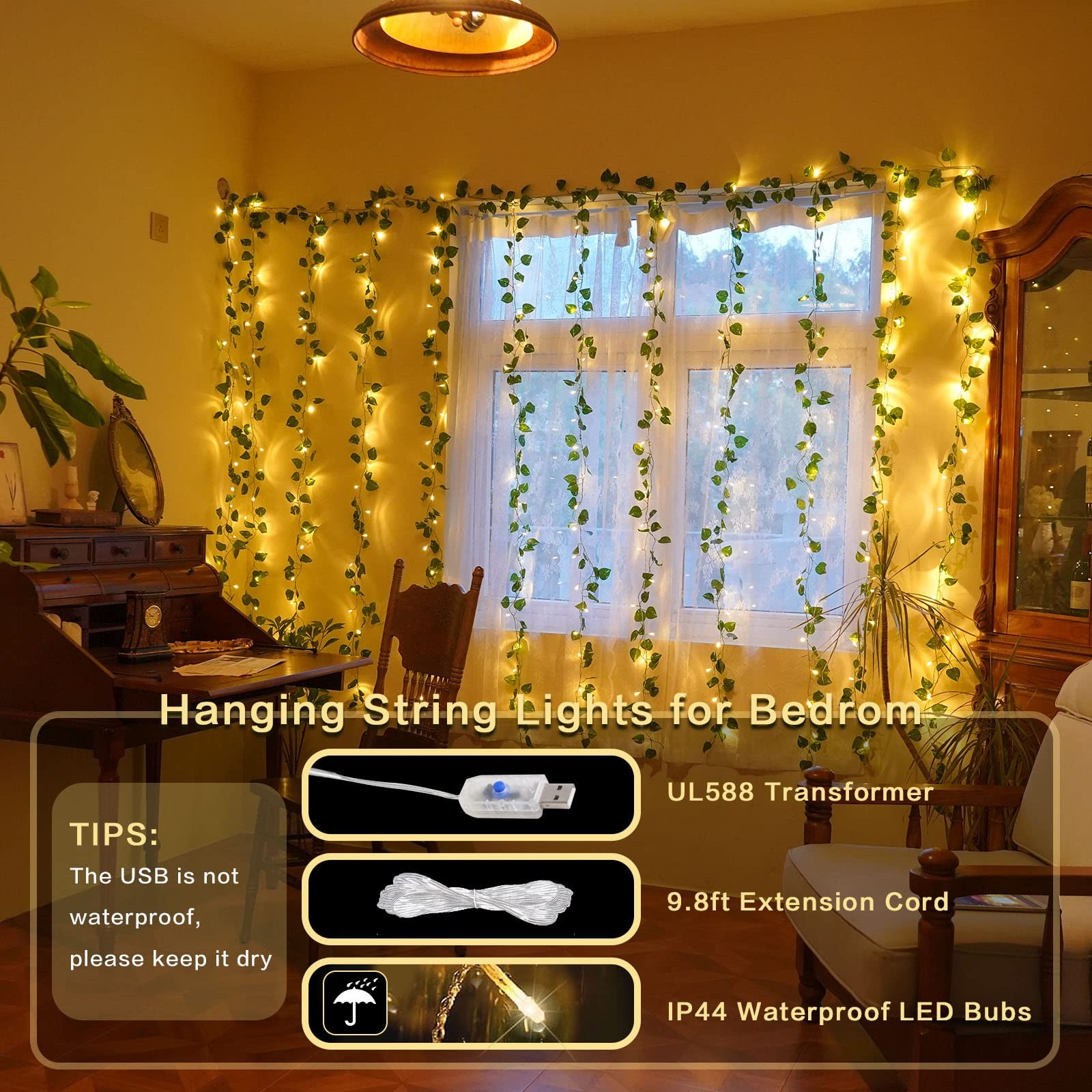 Led Ivy Vine Lights 12 Pack 9.4 FT * 6.2 FT Artificial Ivy with 240 Curtain L…