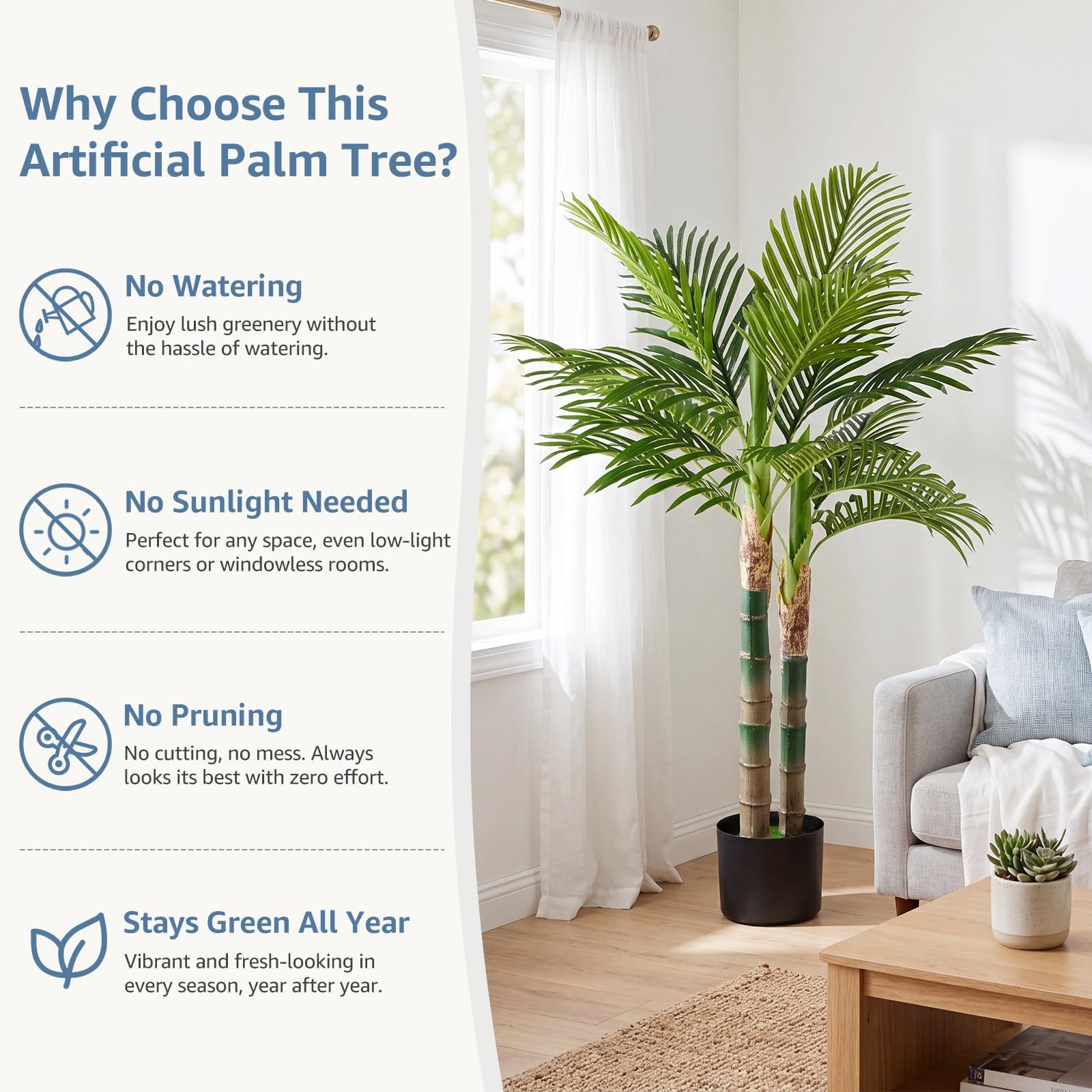 47inArtificial Palm Tree, Realistic Faux Indoor Floor Plant in Pot for Living…