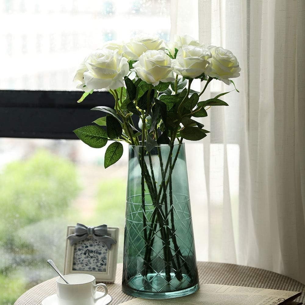 Artificial Silk Rose Flower Bouquet 10pcs White Fake Roses for Wedding Party