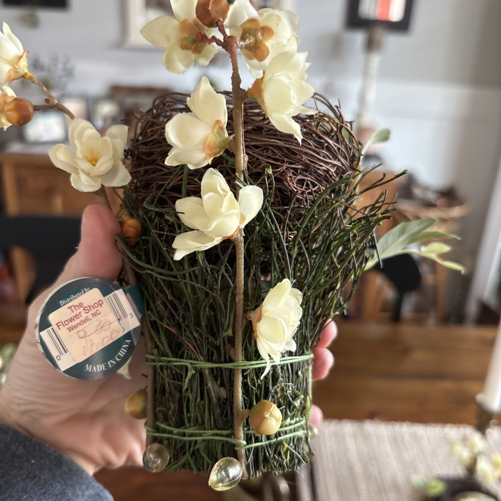 Easter Table Decor Bird’s Nest With Faux Eggs & Yellow Artificial Flowers Spring