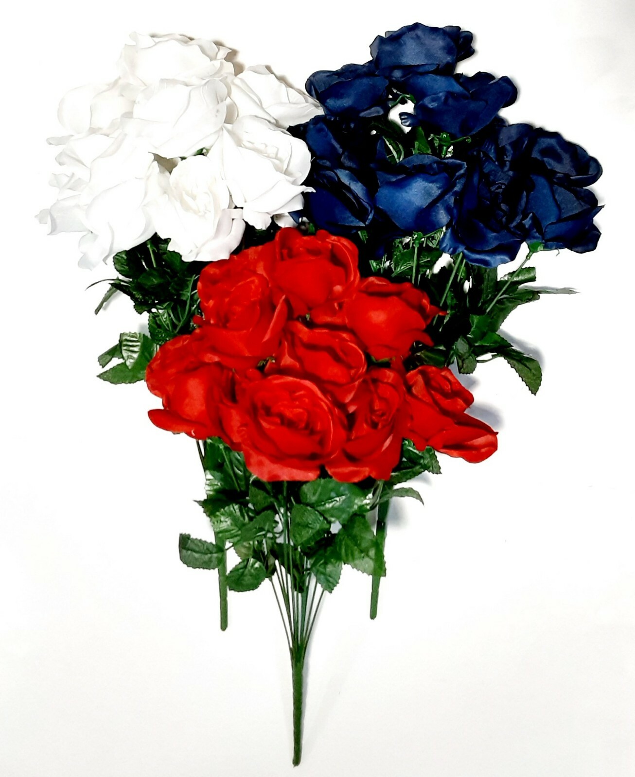 (3 Bushes) 36 Roses 20″ Bush USA Patriotic Red White & Blue Silk Flower Home US