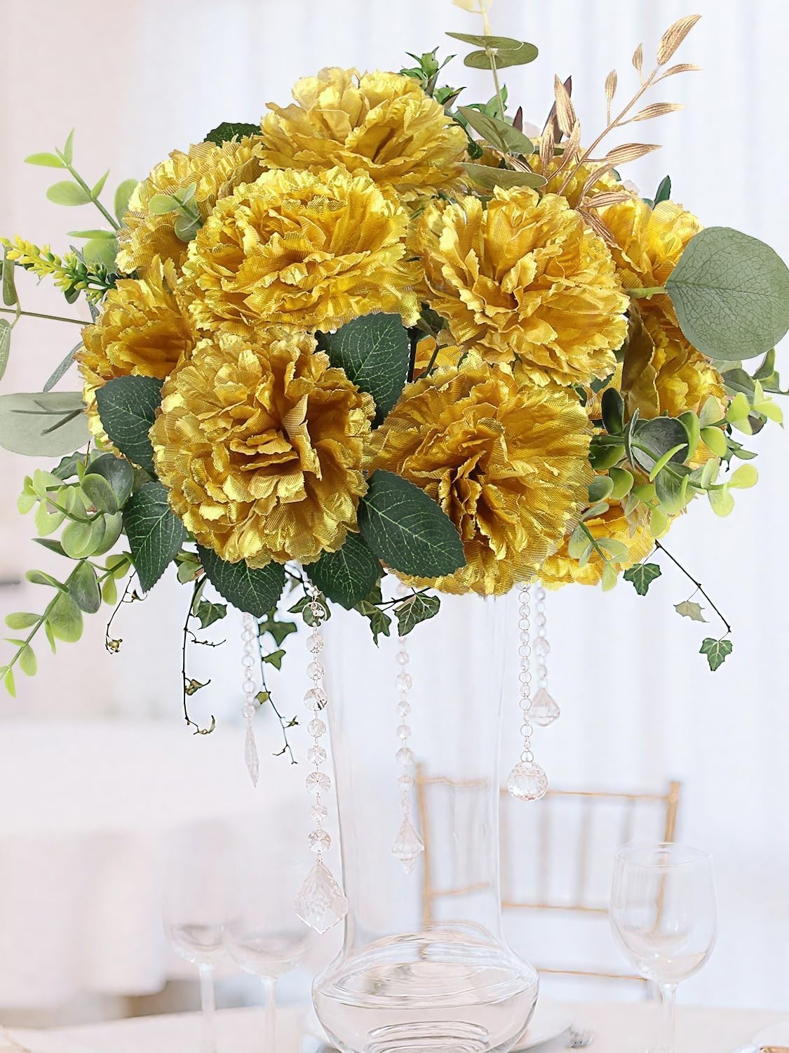 108pcs Carnation Head Flowers with Stem – Gold Artificial Flowers Carnations …