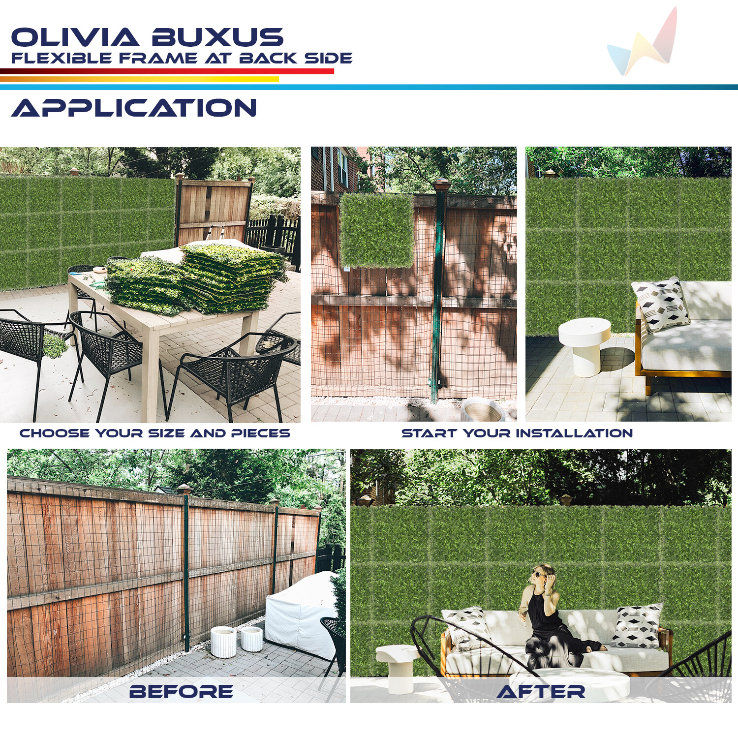 20″ Artificial Olivia Buxus Mat Wall Hedge Decor Privacy Panel for Home Office
