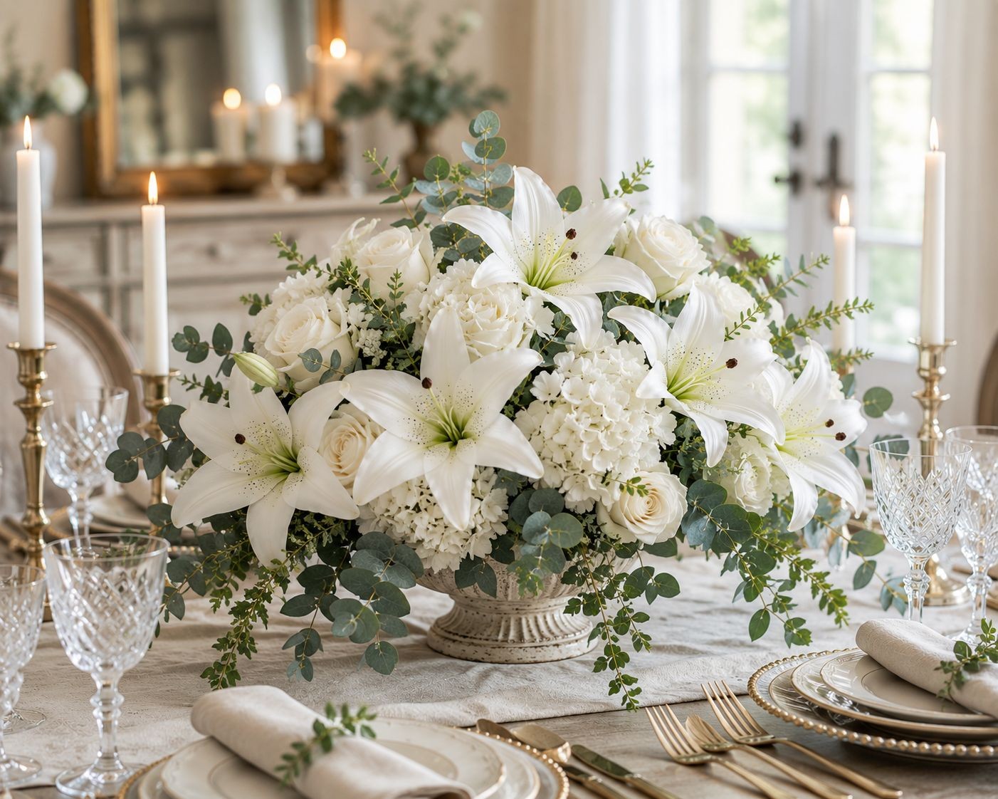 Real Touch White Lily Stems Set of 2, Artificial Lily Flowers, Faux Floral Stems