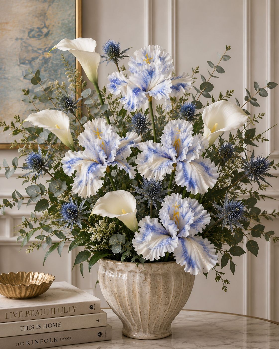 Luxury Faux Iris Stem Periwinkle Blue White Artificial Flower Wedding Floral Fre