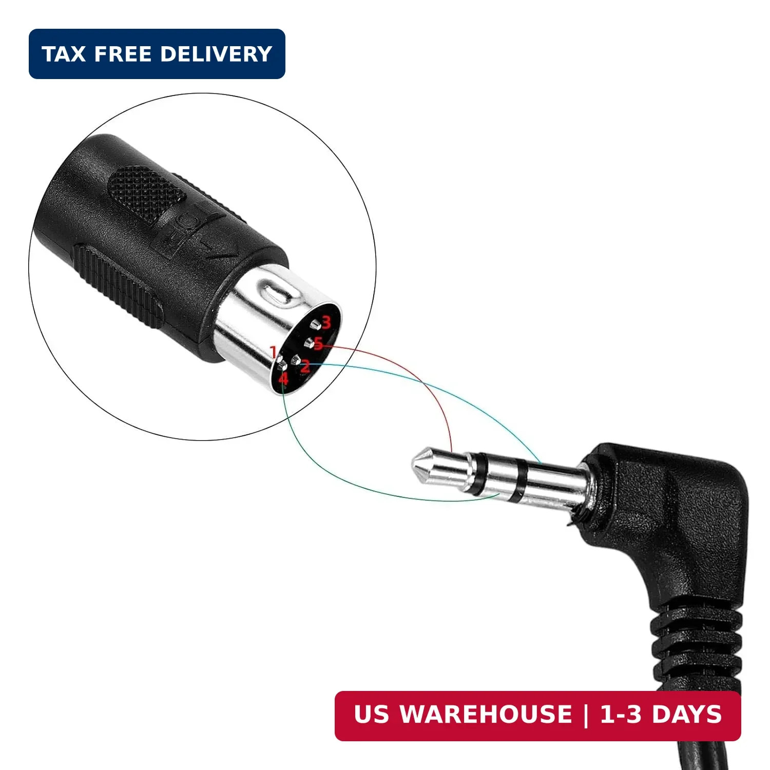 2pcs Type A 3.5mm/0.14in TRS to Male 5-Pin DIN MIDI Cable Adapter, 1.5m/59in Lon
