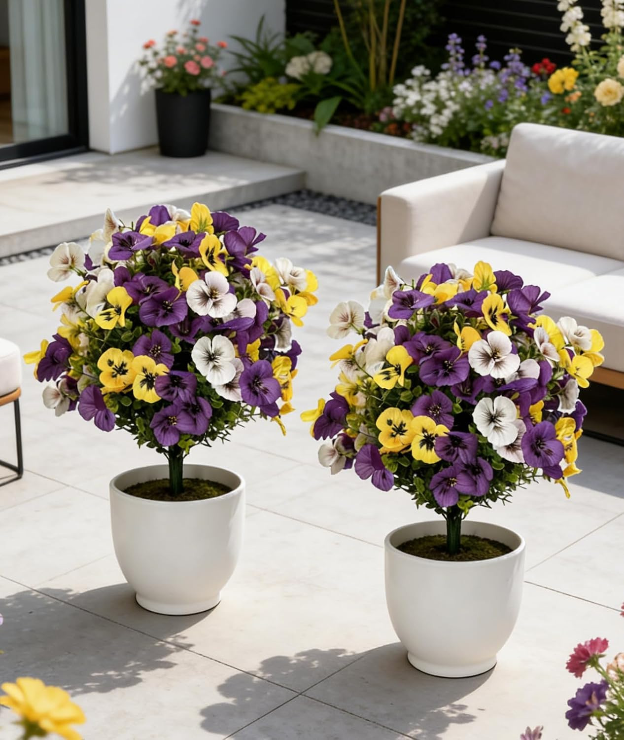 2 Pack Yellow Artificial Petunia Flowers – 23” Tall UV Resistant Decor