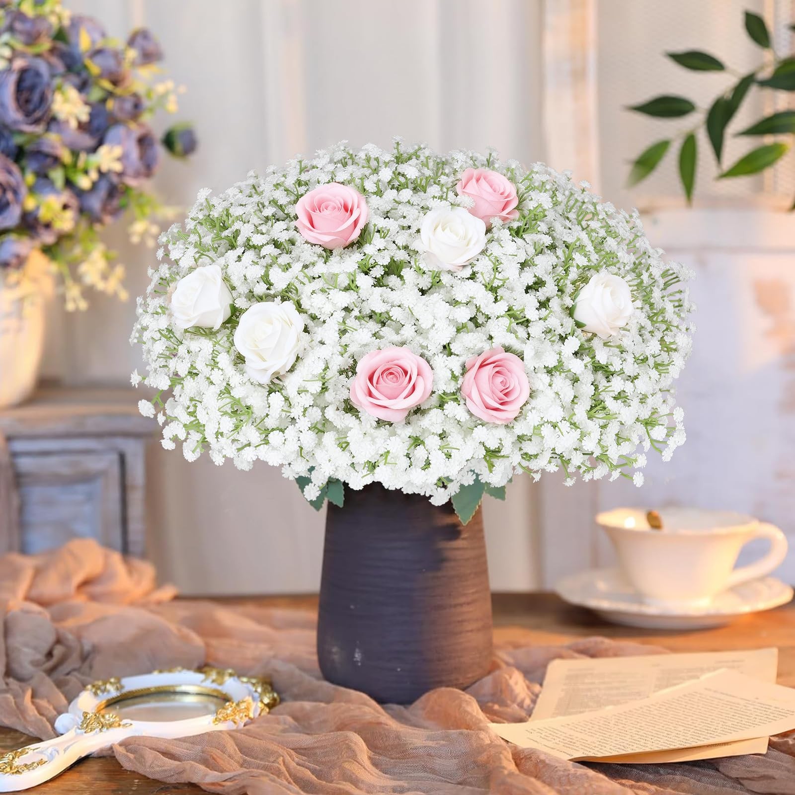 30 PCS White Artificial Baby Breath Flowers Real Touch Gypsophila 17.7 Inch
