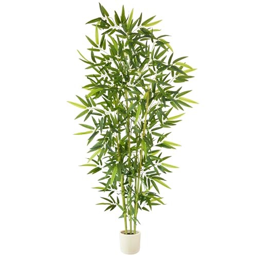 Artificial Tree, 84” Tall Fake Plant with White Planter, Faux Trees 7ft Bamboo