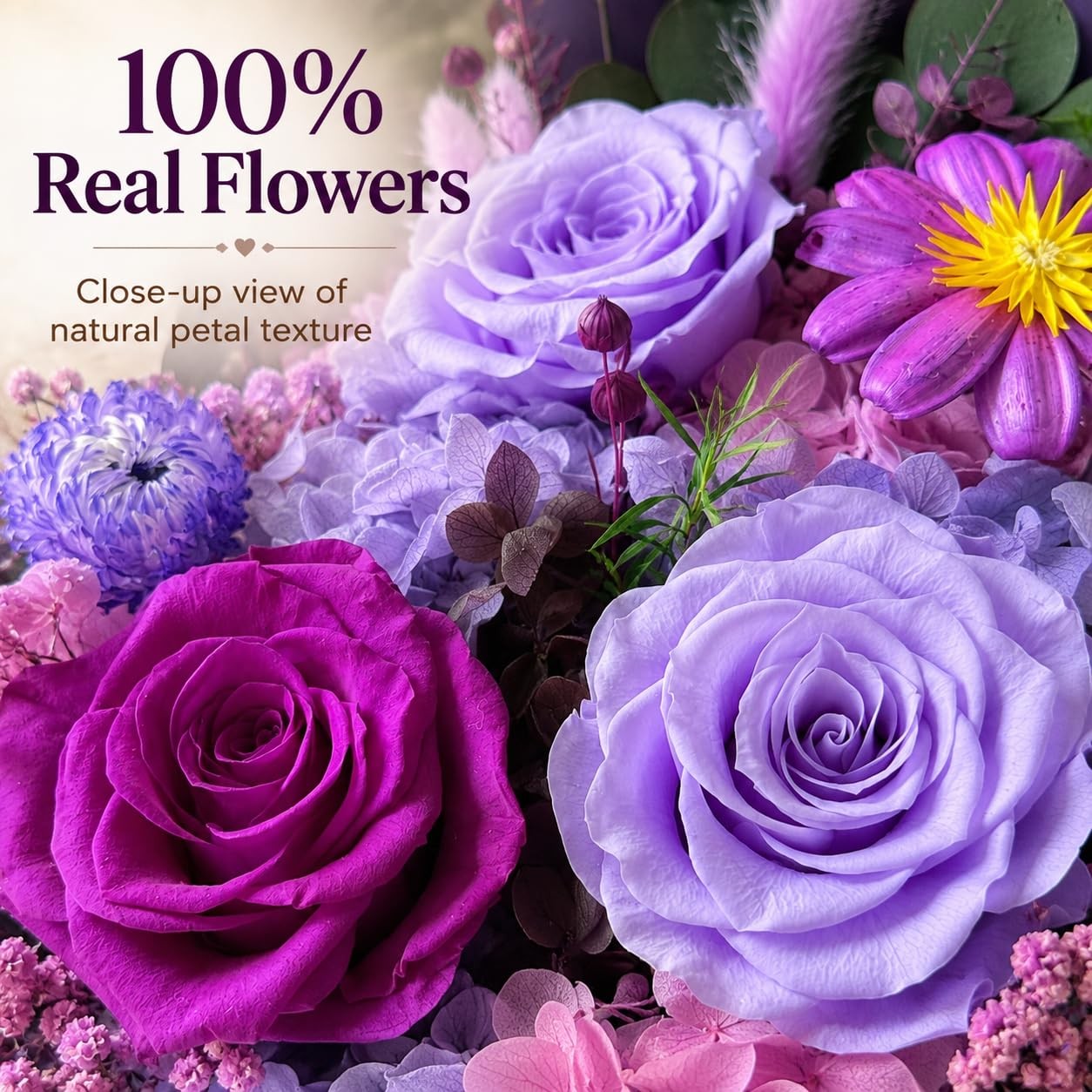 Deep Purple Preserved Real Roses Long Lasting Bouquet Artificial Flowers