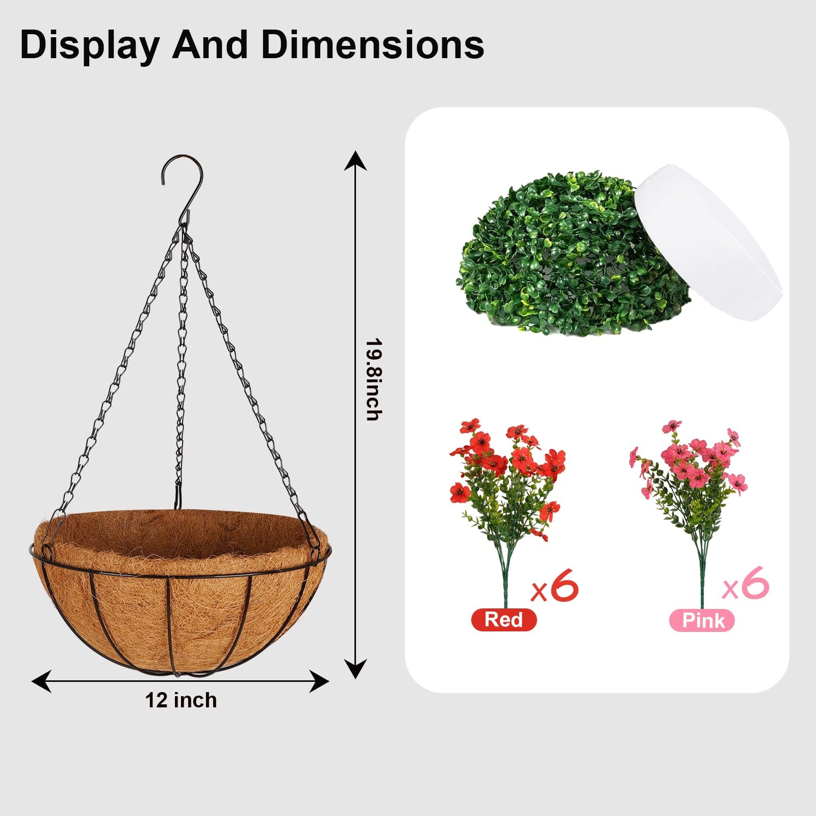Artificial Faux Flowers with Hanging Basket for Outdoor Spring Summer Decorat…